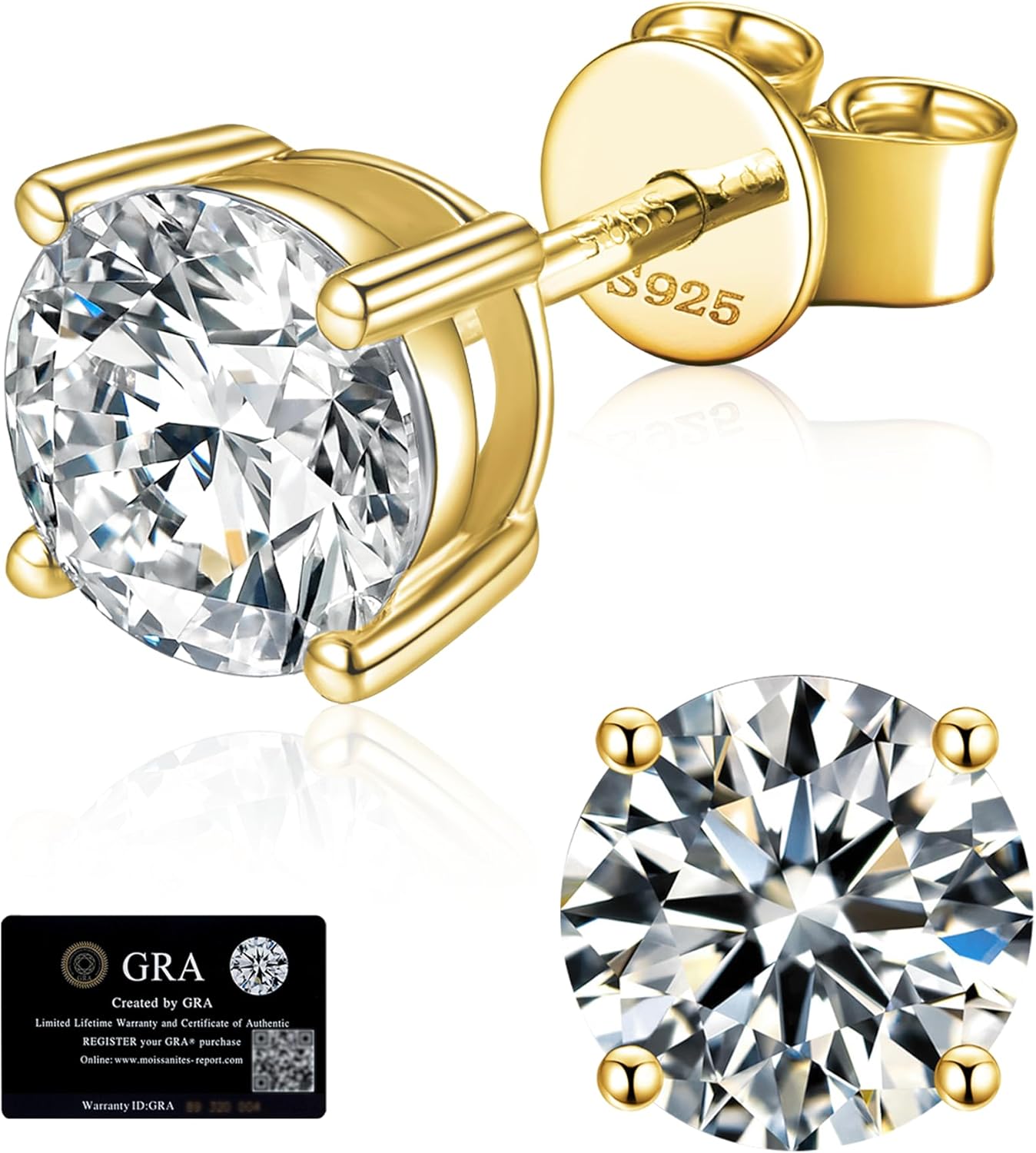 Moissanite Stud Earrings for Women, 925 Sterling Silver Earrings, 18K White Gold Plating earrings for Men (0.6-4ct)