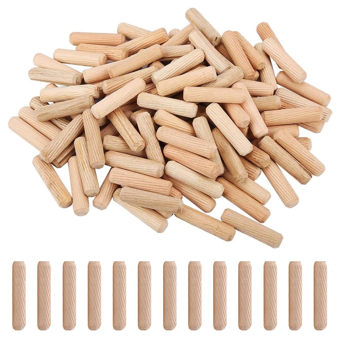 200 Pezzi Tasselli in Legno 6x50mm, Spine Legno,Scanalate in Legno, Perni di Legno Duro Perno Scanalato, in Legno Conici Scanalati per Fresatrice, Scanalature, Artigianato, Bricolage, Falegnameria