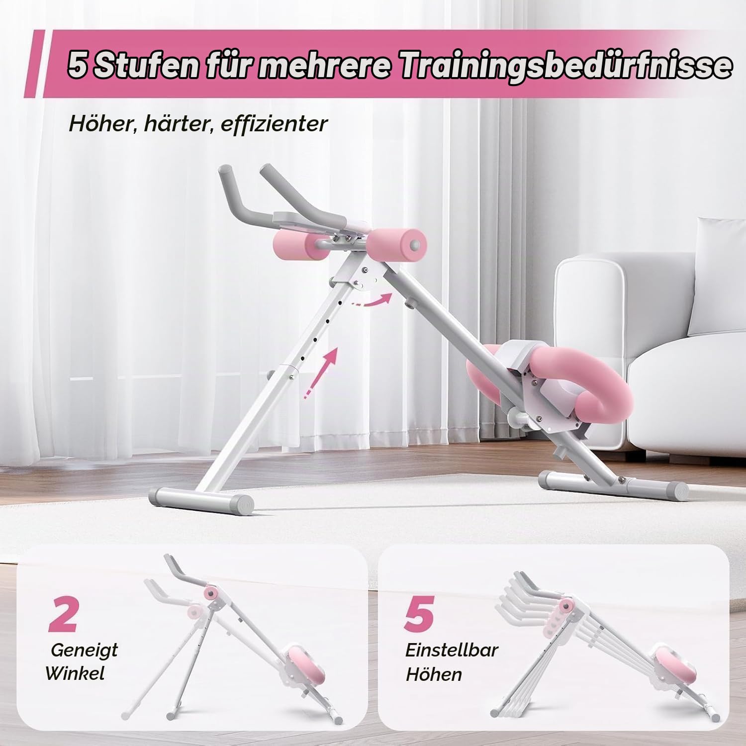 HoldOneLight Verstellbare Bauchmuskelmaschine, Bauchmuskeltrainingsgerät, Bauchmuskeltrainer für das Bauchmuskeltraining im Heim-Fitnessstudio, Knieschutz