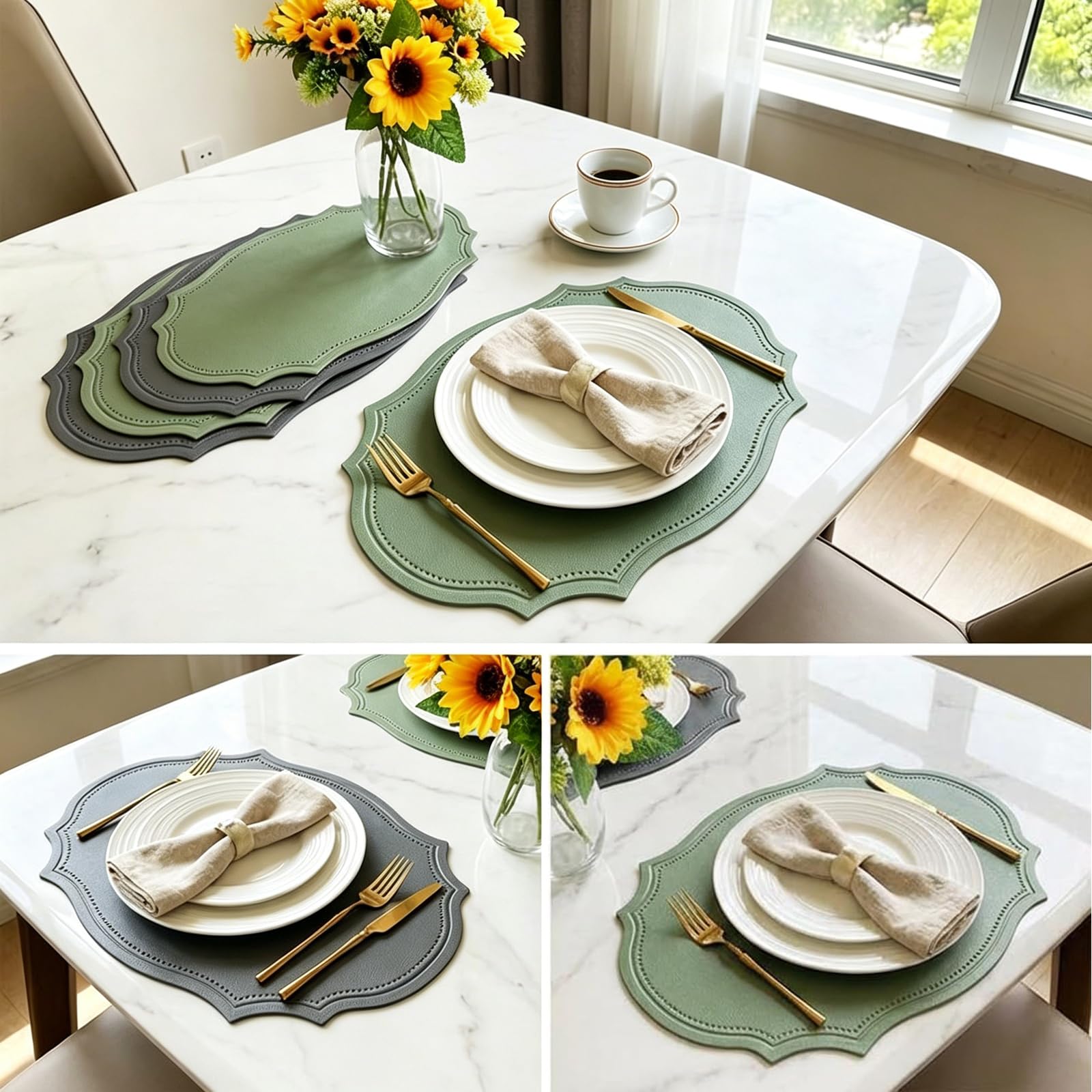 HSYTEK 4 Stück Tischsets aus Leder, Tischsets Abwaschbar, Oval Hitzebeständig Wasserdicht Doppelseitigen Tischuntersetzer, Leicht zu Reinigen Platzset für Küche, Kaffee, Tischset, Restaurant Küche, Haushalt & Wohnen