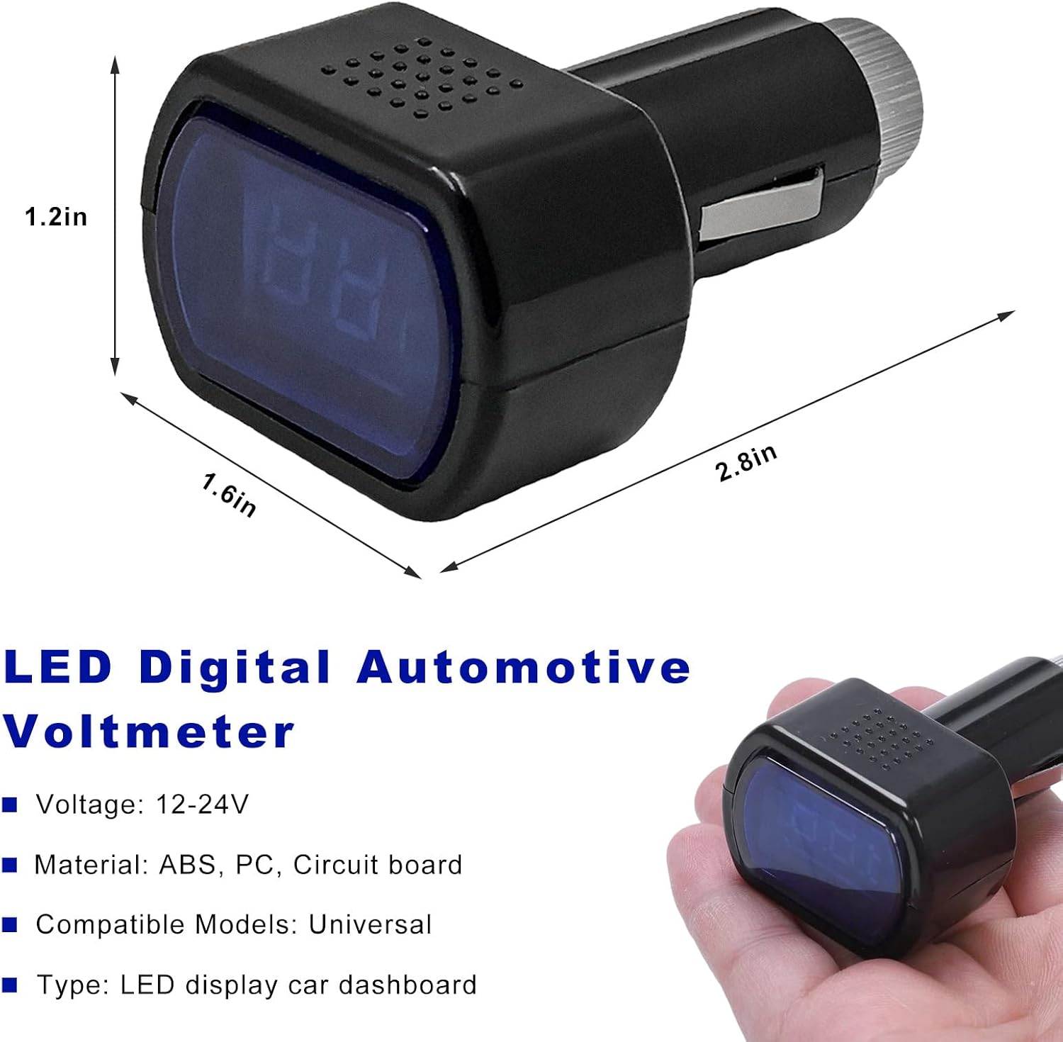 Car LED Cigarette Lighter Voltmeter, DC 12V 24V Vehicle Battery Monitor Digital Voltage Gauge Meter, Real-Time LED Display Electric Voltmeter for Car Truck Motorcycle image 2