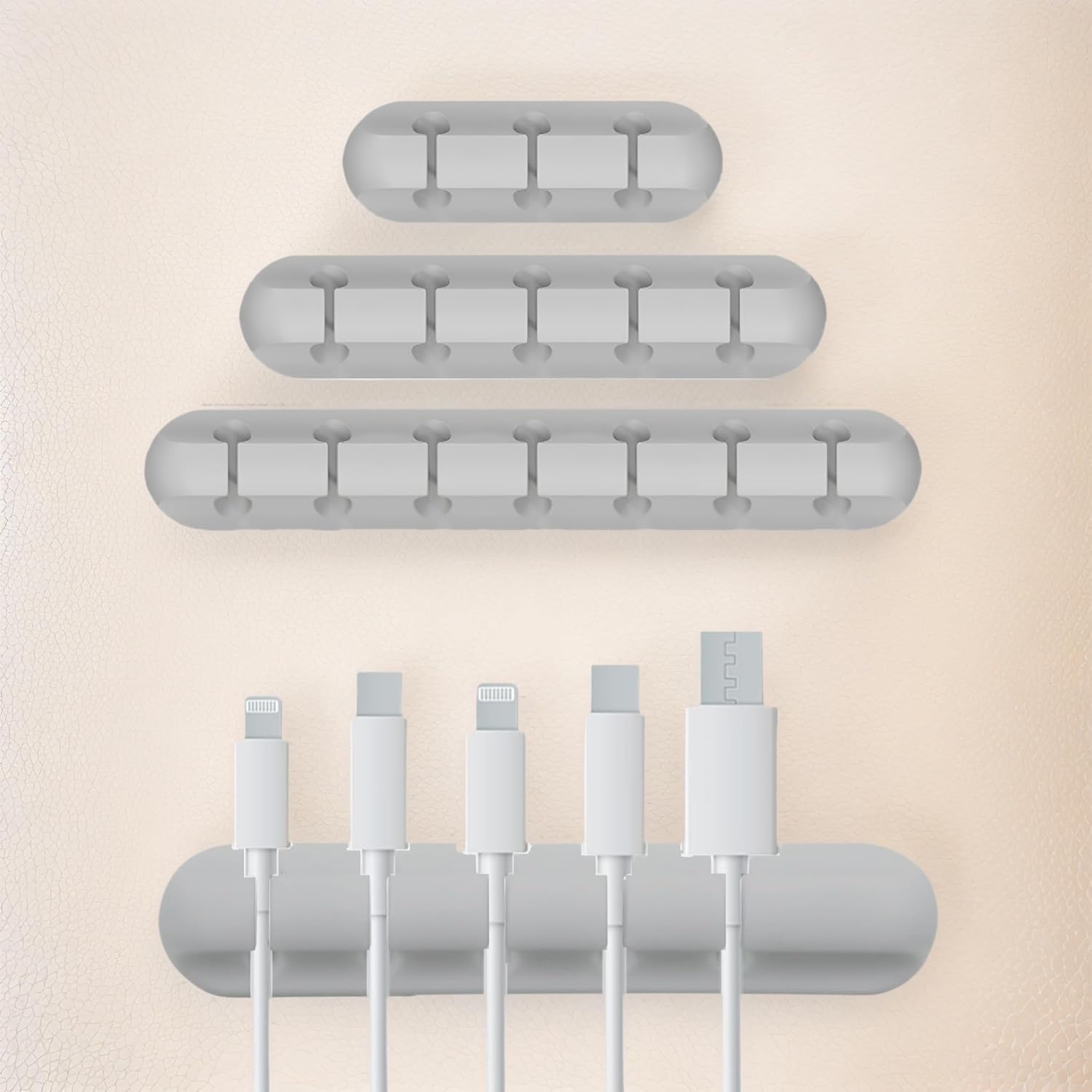 3 Pack Self-Adhesive Cable Clips - Cord Organizer for Office & Home Gray