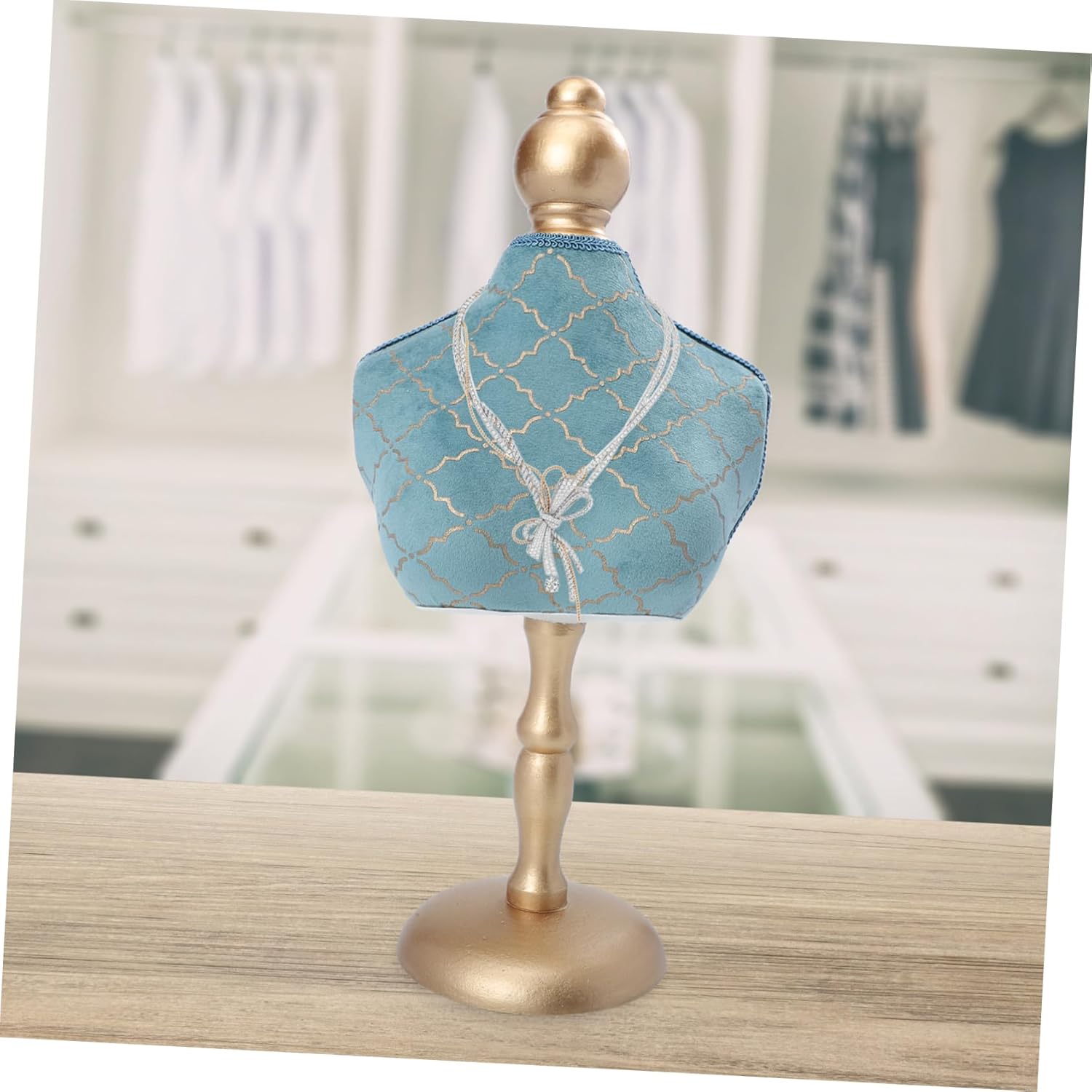 Necklace Display Rack for Jewelry Storage Elegant Peacock Foil Design Neckline Organizer for Showcasing Necklaces and Accessories Retail Settings