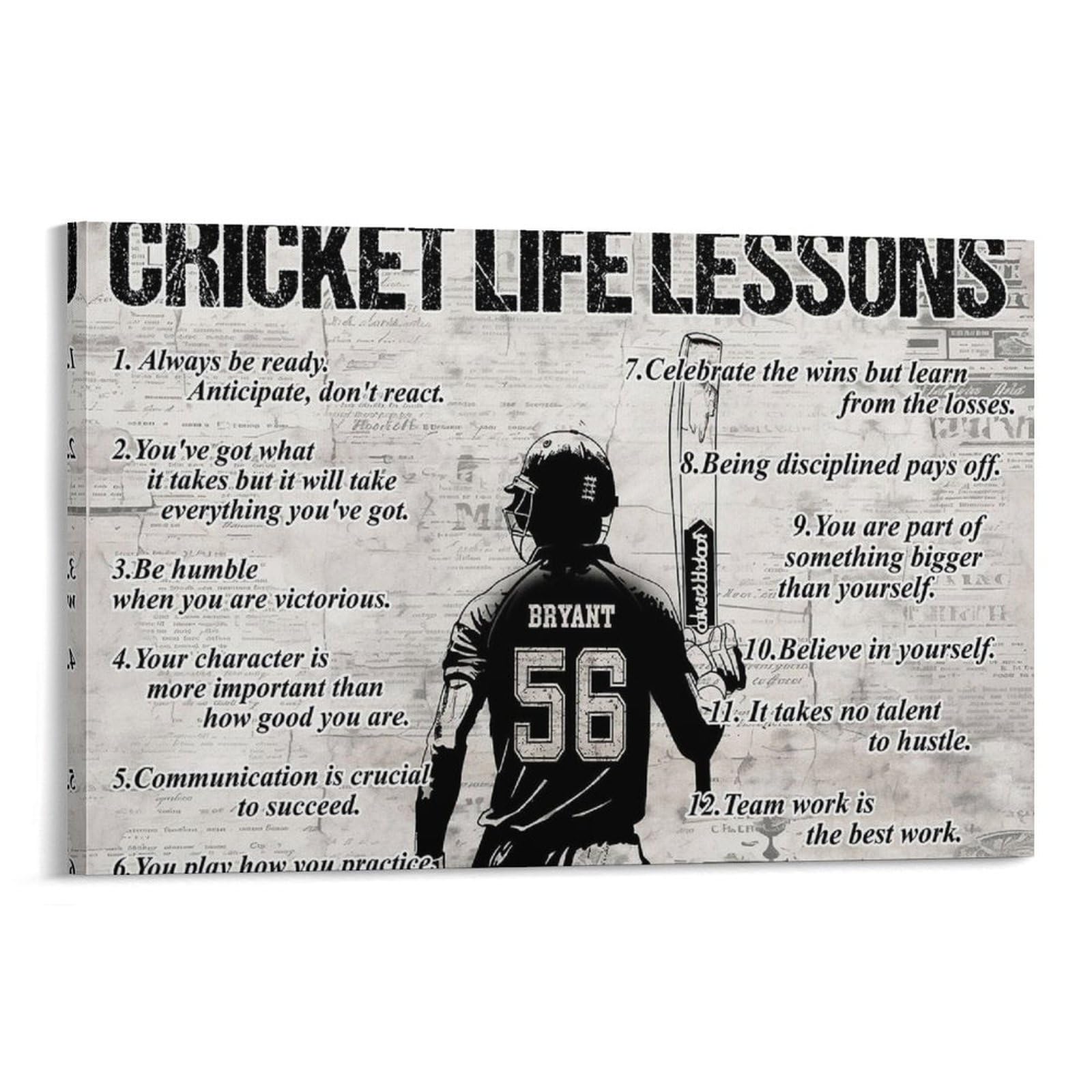 WLQZFRWV Cricket Life Lessons Personalized Cricket Poster Canvas Poster Wall Art Decor Print Picture Paintings for Living Room Bedroom Decoration 08x12inch(20x30cm)