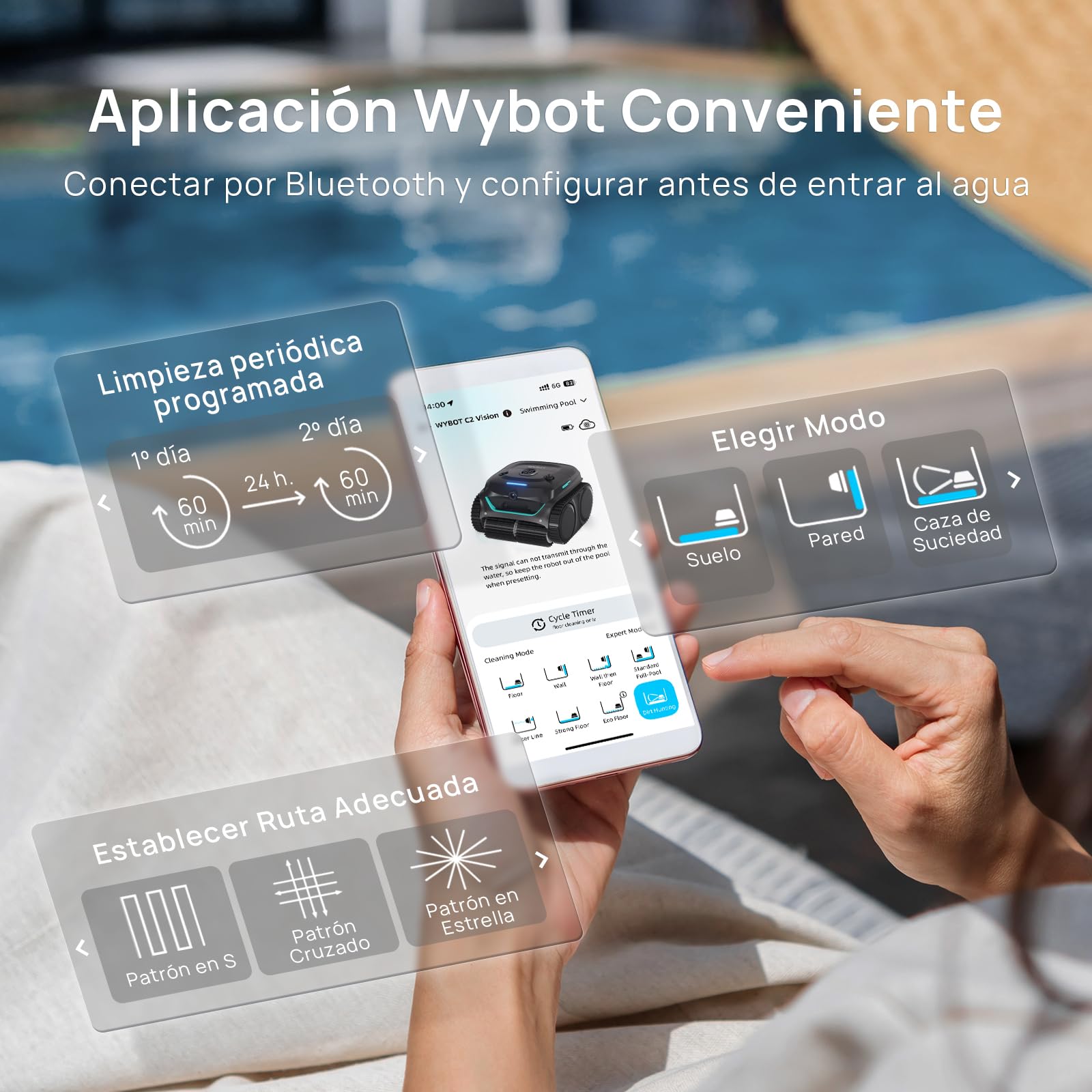 WYBOT (Modelo) Robot Piscina C2 Vision-A inalámbrico con cámara IA, filtración Ultrafina, Alta succión, Limpieza de Fondo/Paredes y línea de Agua, navegación Inteligente – Negro y Verde Intenso