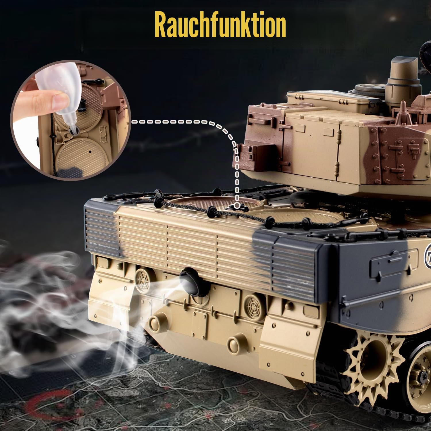 RC Panzer 1:18 Leopard 2, 2.4GHz Ferngesteuert Panzer, Modell Spielzeug mit Schussfunktion, Ferngesteuert 15 Kanal Kampfpanzer Modell, RC Spielzeug der BBs Abfeuern Kann, Für Erwachsene und Kinder
