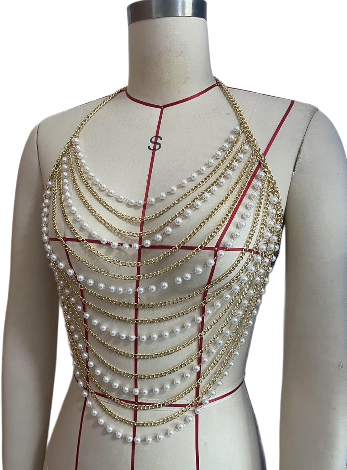 White Pearl Tassel Chest Chain for Women Summer Multi-layered Harness Beaded Bra Chain Festival Rave Pearl Hang Neck Lingerie Chain Body Jewelry - Image 5