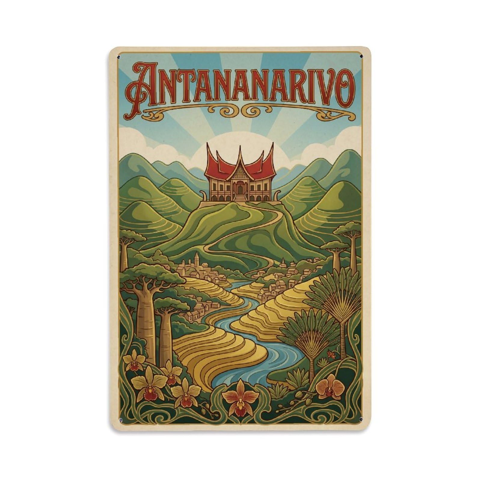 Metal Tin Sign Vintage Travel Madagascar Antananarivo