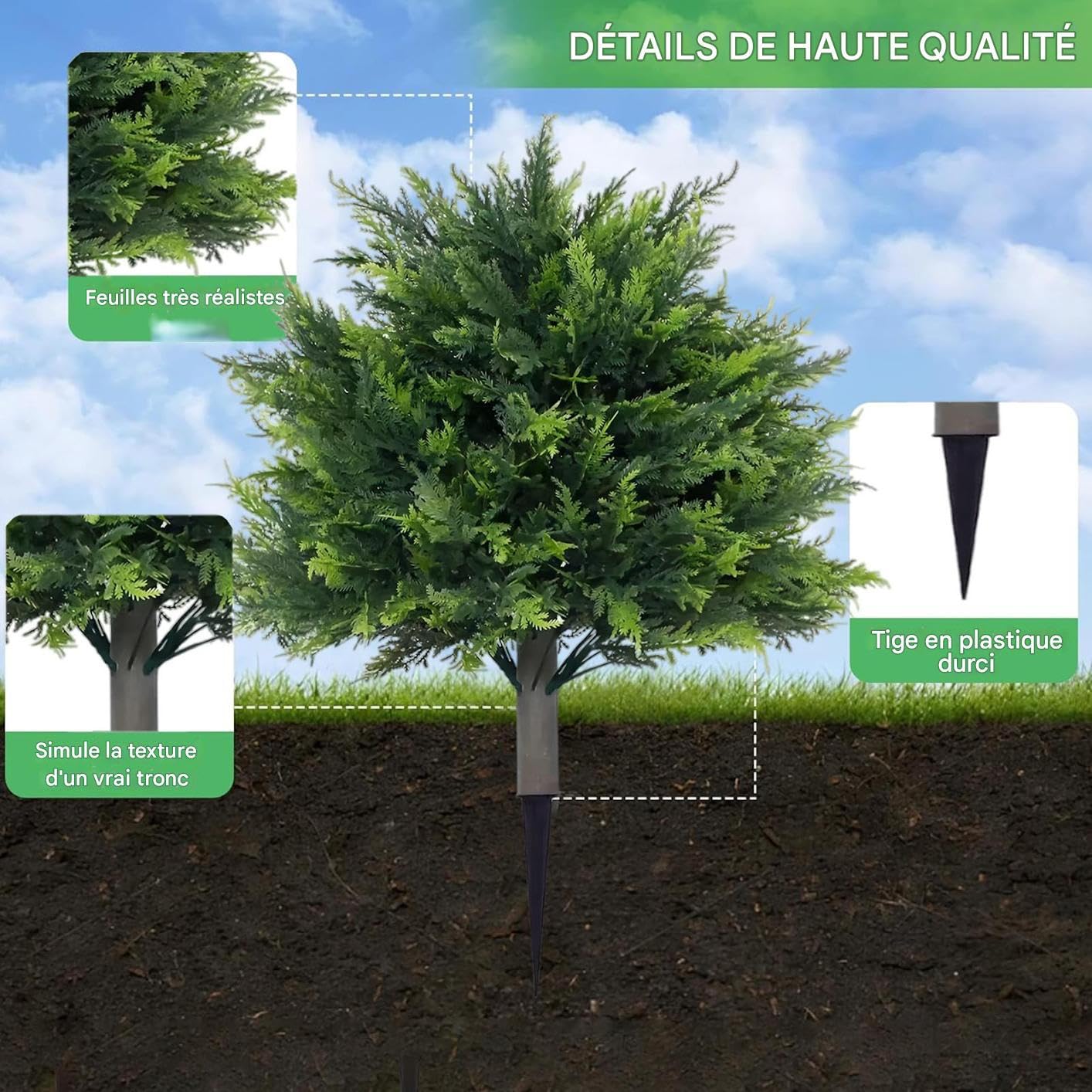 Arbres Topiaires Cèdre Artificiels Extérieur,Imitation Buissons Cyprès - Conifère Persistant Résistant Aux Intempéries 60 Cm avec Piquet De Sol pour Terrasse Jardin