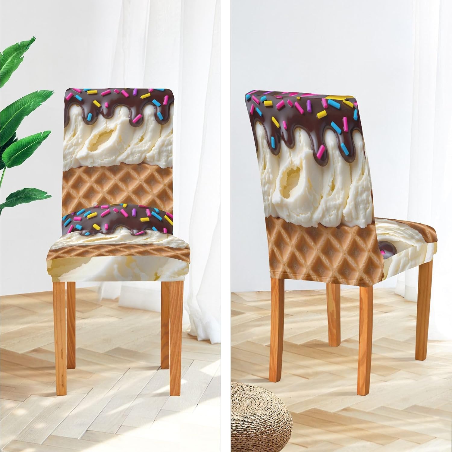 ALAZA Chair Covers for Dining Room, Chocolate Ice Cream Waffles Stretch Chair Cover Sets Chair Protector Removable Washable for Ktichen Restaurant Hotel