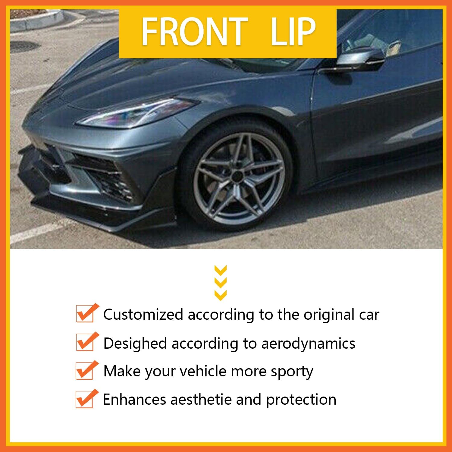 Front Bumper Lip Compatibility with 2020-2023 Corvette C8 Z51 ZR1 Style ABS Front Chin Splitter Spoiler with Side Extension Winglets Pair Gloss Black 7PCS