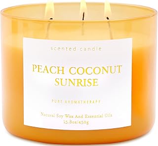 Peach Coconut Sunrise 3 Wick Soy Scented Candle 15.8 oz | Large Tropical...