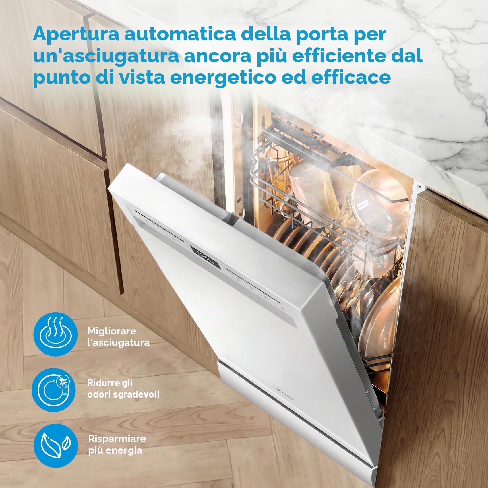 Midea SF 5.45NW10C Lavastoviglie 45 cm freestanding & sottopiano 10 controsoffitto, 7 programmi, lavastoviglie 45 cm con WIFI, 44 db, ritardo di avviamento, apertura automatica della porta, 63 kWh/100