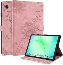 Samsung Galaxy Tab A11 8.7" 2025/Tab A9 8.7" Case Dandelion Print Leather Wallet Case Magnetic Cover for Samsung Galaxy Tab A11/A9 Rose Gold