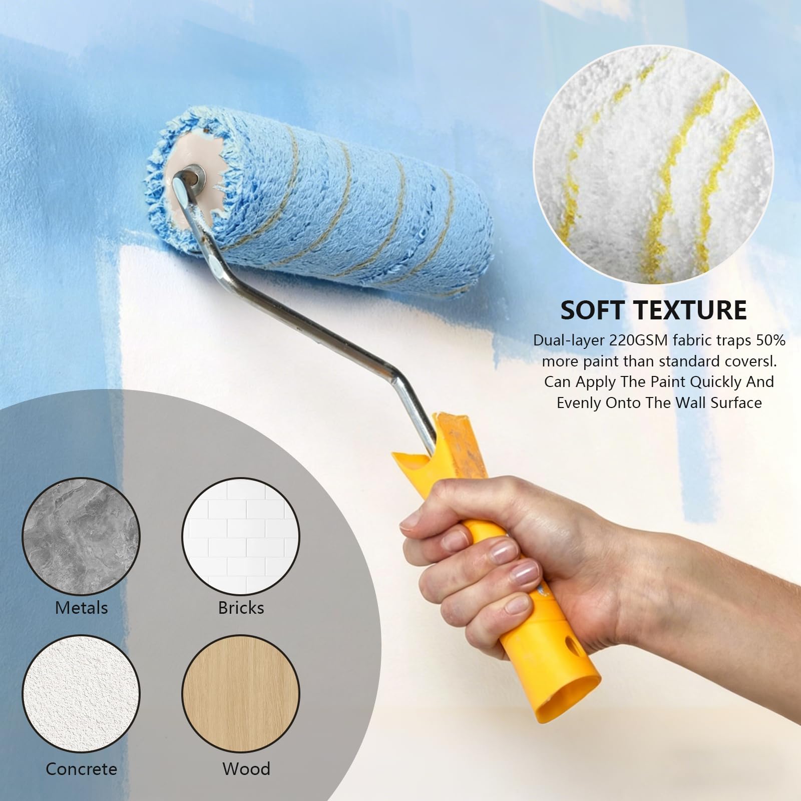 Set di 18 rulli da pittura con asta di estensione, set di rulli da 22,9 cm e 10,2 cm, set di rulli e vassoi professionali, kit per dipingere pareti, bordi e soffitti, kit di decorazione per la casa