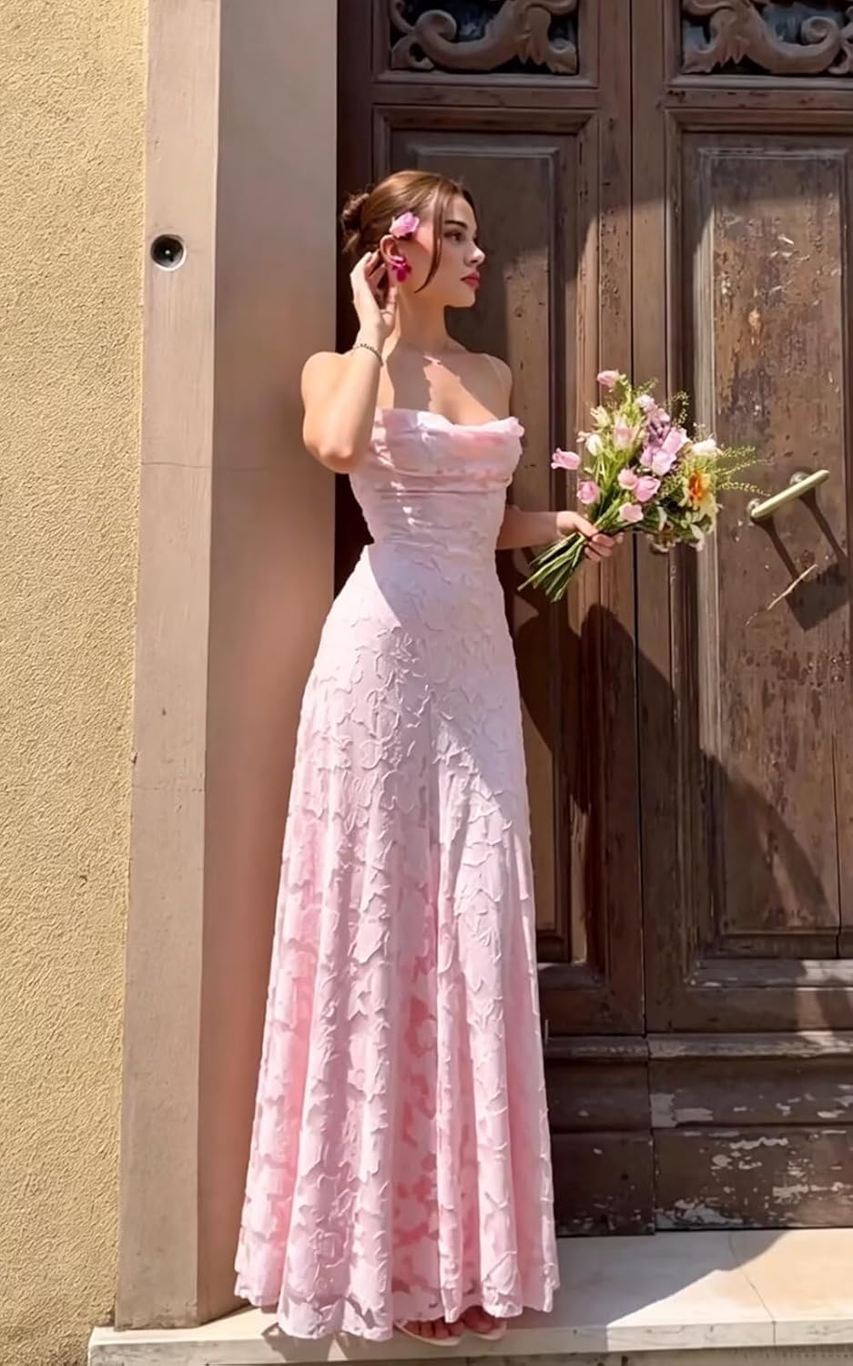Damen Floral Spaghettiträgern Abendkleider Lang - A Linie Brautjungfernkleider Formelle Ballkleider Für Hochzeiten