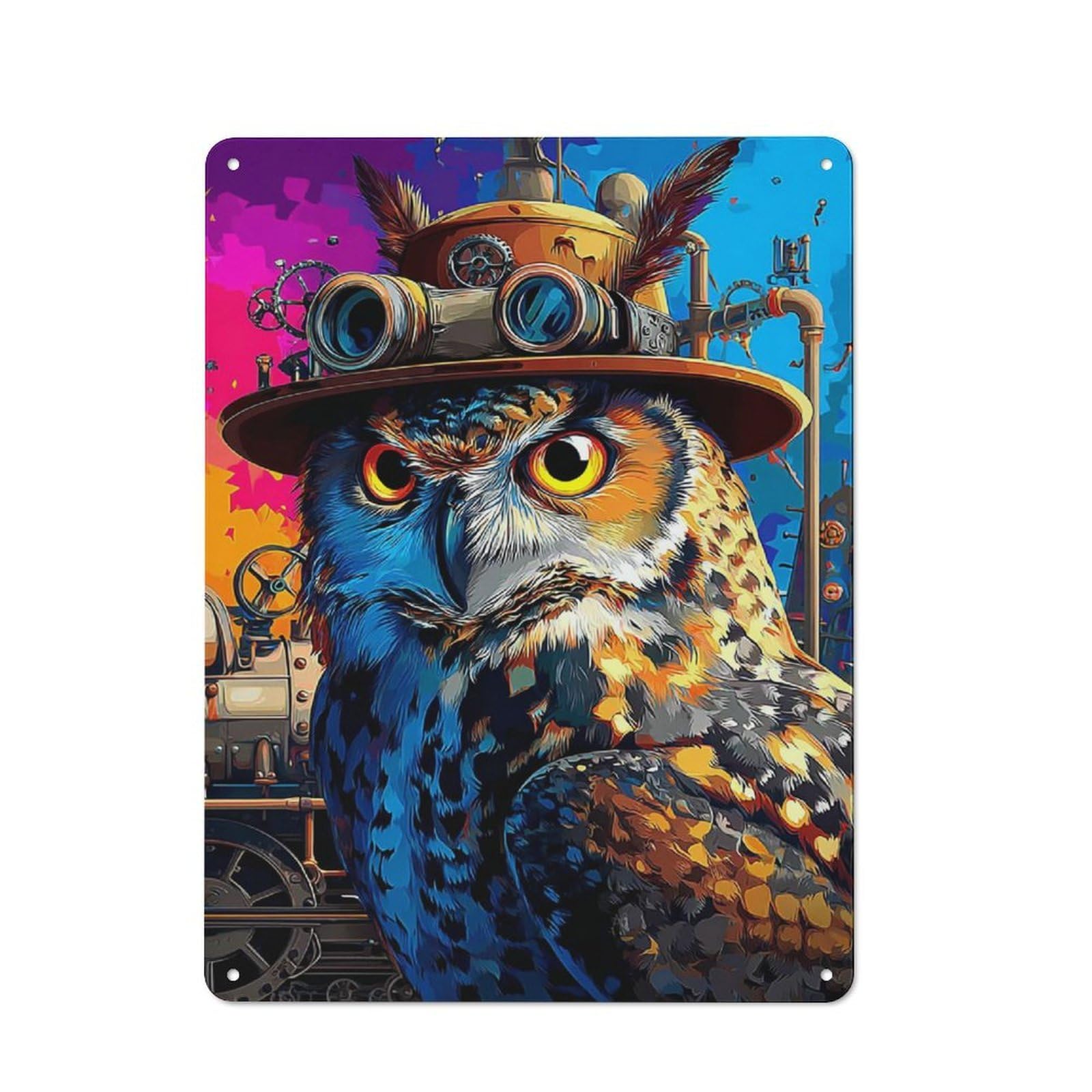 Junmoney Steampunk Owl A Whimsical Fusion Of Nature A Nd Machinery Vintage Metal Plaque 40X30cm For Guest Room Or Hallway, A Decorative Christmas Gift For Guest Room Decorators