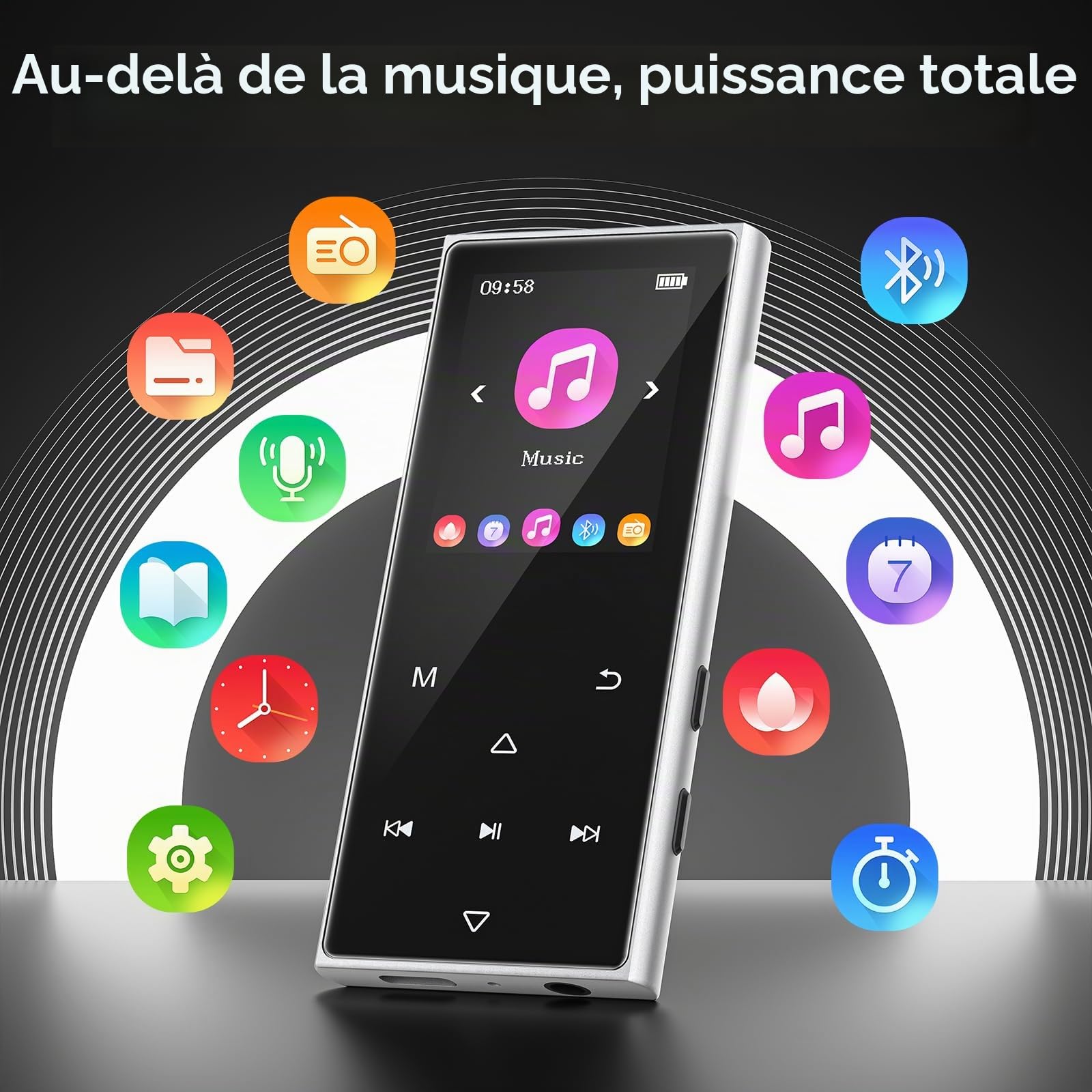 Lecteur MP3 Bluetooth 5.3, Lecteur MP3 Enfant 128 Go, Haut-Parleur