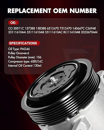 Miniatura 5 de Compresor del AC apto para 2000-2006 para Nissan Sentra 1.8L 2000-2001 para Nissan Sentra 2.0L, compresor de aire acondicionado de CA con embrague