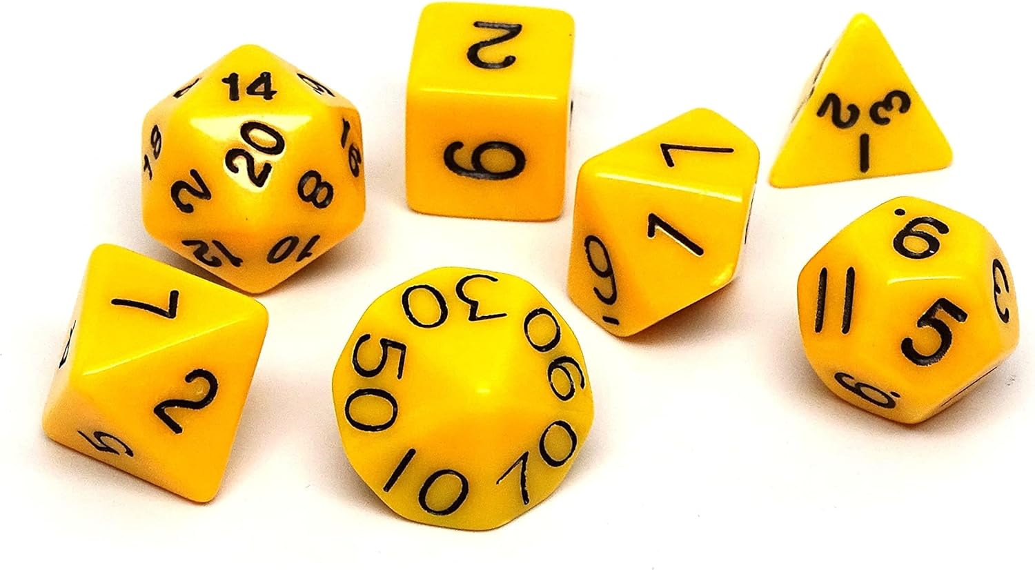 Opaque Polyhedral Dice Set - 7 Piece Dice Set with One D20, D12, D10, D8, D6, D4, and D00 (Blue with White Font)