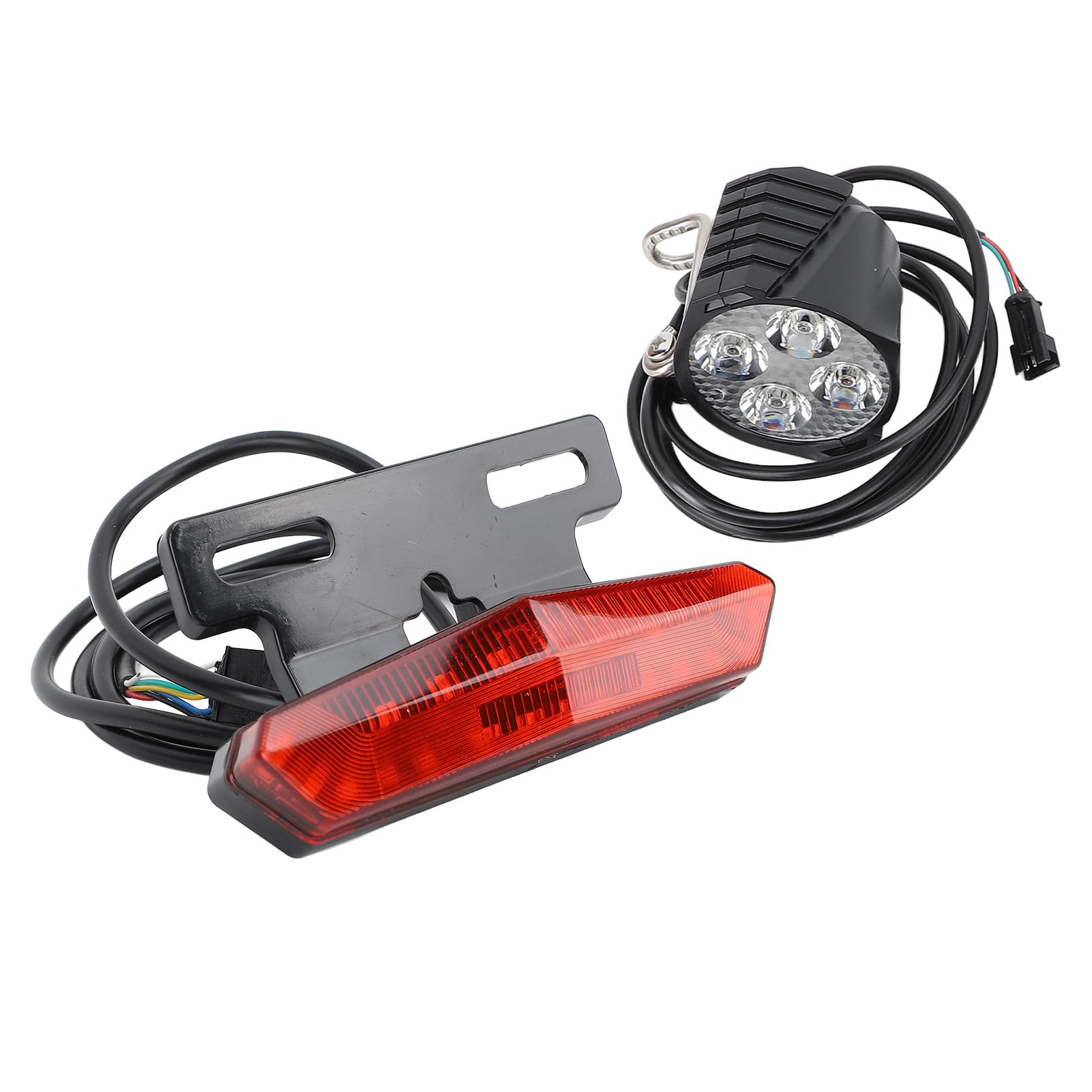CHICIRIS - Conjunto de luces de bicicleta eléctrica, faro LED y luz trasera con botón de conmutación de bocina, advertencia de freno y intermitente, para bicicleta eléctrica 24 V 36 V 48