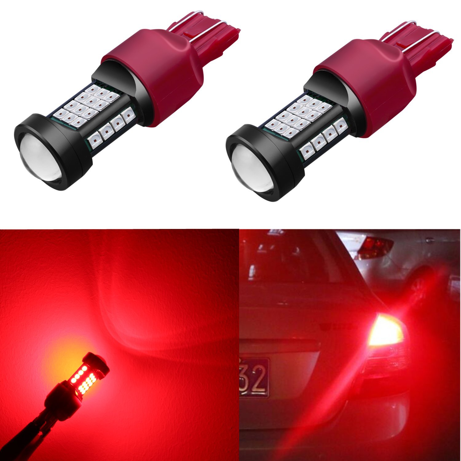 Alla Lighting1000 Lumens Newest Version 3030 36-SMD T20 WY21W W21W 7443 7440 LED Bulbs Xtremely Super Bright Pure Red LED Light Lamps (Pure Red)