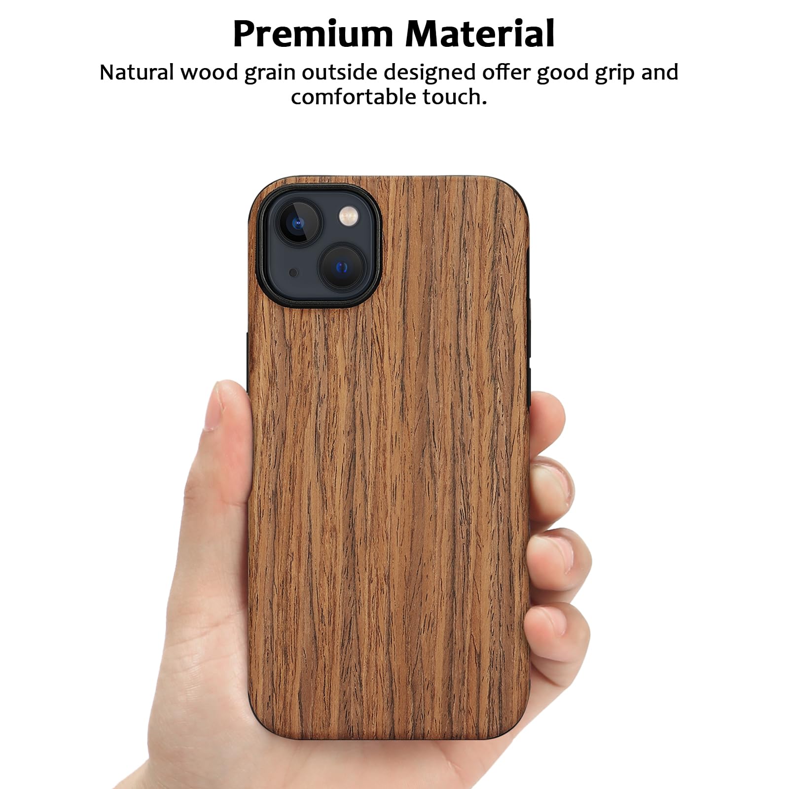 TENDLIN Hybrid-Hülle Für IPhone 15 Pro: Holz & Leder Mit MagSafe – Rotes Sandelholz