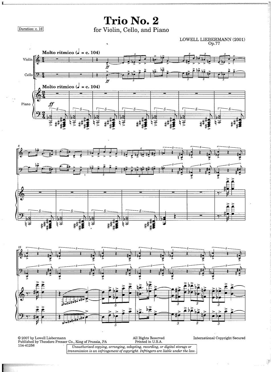 Trio No. 2: For Violin, Cello and Piano