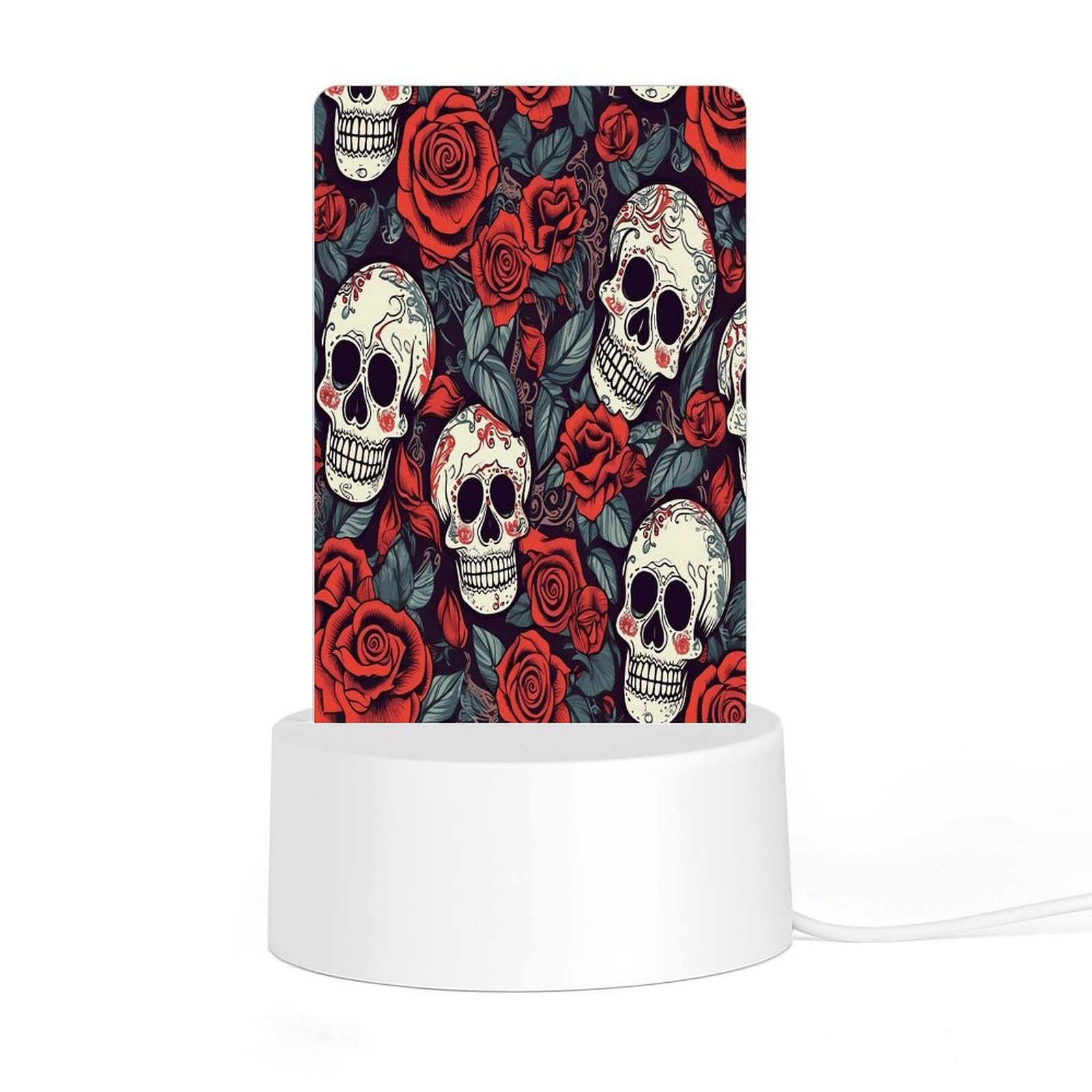 Adfgyerh Style Sugar Skulls And Red Roses Night Light Acrylic Material Easy Installation, Home Decor Usb Interface Power Supply, Lamp For Restaurant Bar Cafe Room Decor