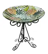 Large Bird Bath for Outside, Glass Bath Bowl with Metal Stand 28" H Standing Outdoor Birdbaths for Garden Yard Lawn Decor, Pineapple