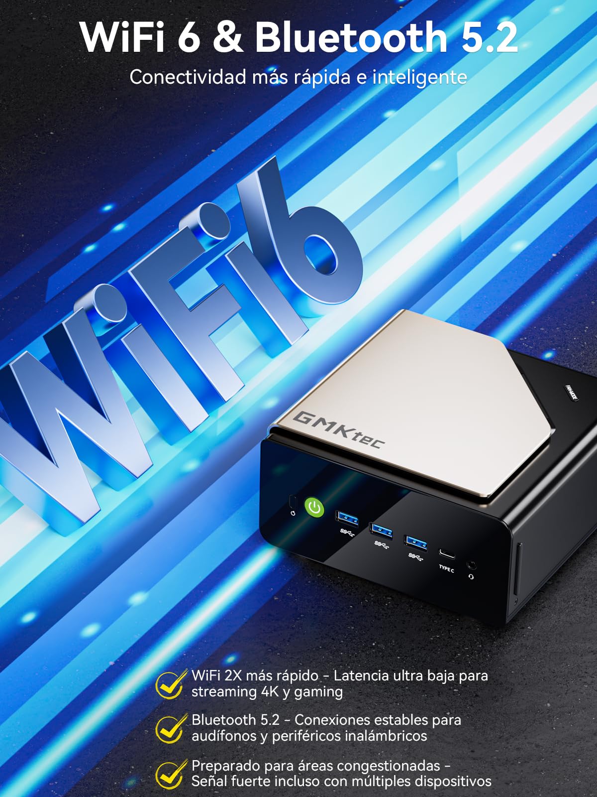 GMKtec EVO-T1 AI Mini PC Intel Ultra 9 285H, 64 GB DDR5, SSD M.2 PCIe 4.0 de 2 TB, 99 Tops, Mini Gaming PC con Oculink | Dual 2.5G LAN | USB 4.0 | Pantalla Cuádruple 8K, para el hogar y la Oficina