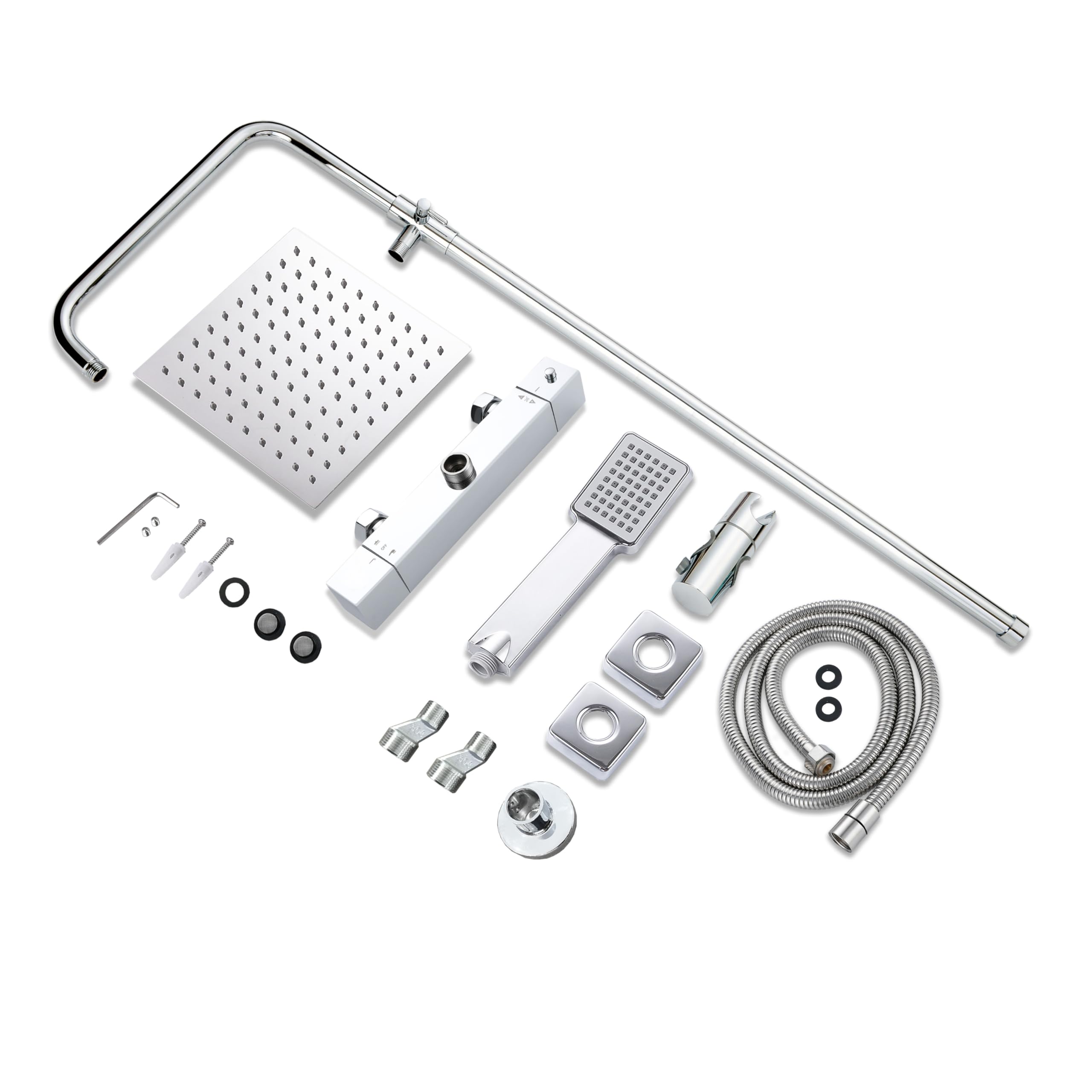 Aica Sanitarios Columna de Ducha con Termostato Cuadrado Ducha Lluvia Alcachofa con Redonda Barra y Brillante para Baño