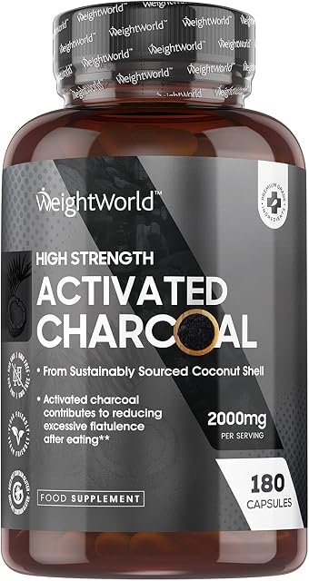 Activated Charcoal Capsules 2000mg - Coconut Charcoal Digestion Supplement From Sustainably Sourced Coconut Shell  180 Vegan Capsules(Not Activated Charcoal Tablets) - Contribute to Reduce Flatulence