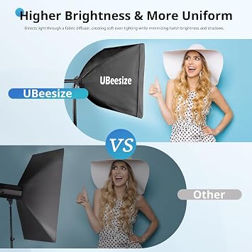 UBeesize Softbox Photography Lighting Kit, 16 x 16 Continuous Lighting Kit with 40W E27 Socket 6500K Bulb, Professional Photo Studio Lighting for Video Recording, Portrait Shooting