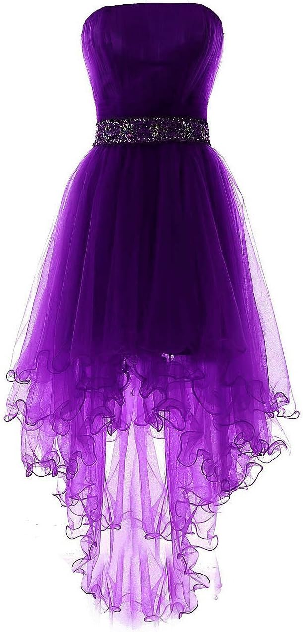 Fanciest Women's Strapless Beaded High Low Prom Dresses Short Tulle Homecoming Gowns