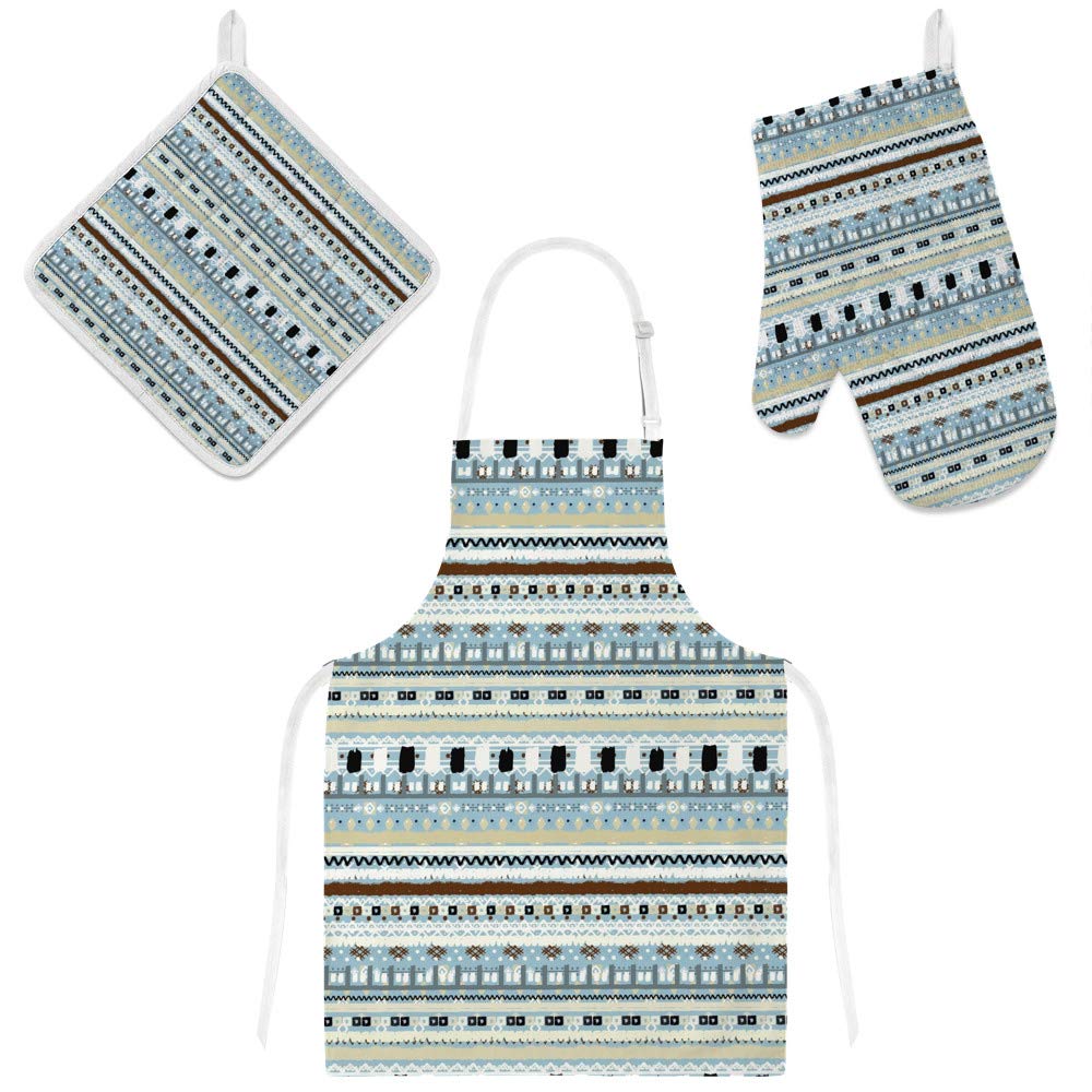 Tablier de cuisine réglable anti-tache avec gant et manique