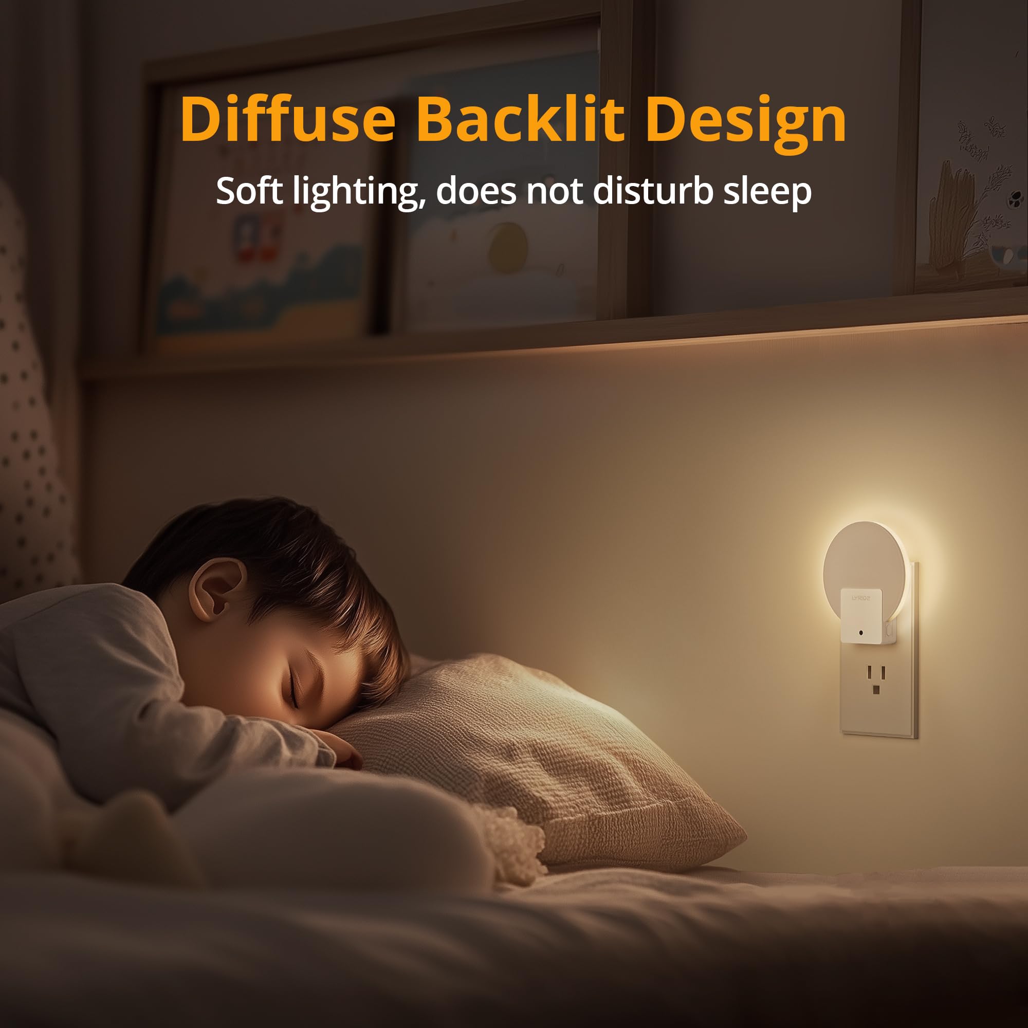 Lyridz Luz nocturna retroiluminada con sensor de anochecer a amanecer, luz nocturna con sensor de luz para recámara
