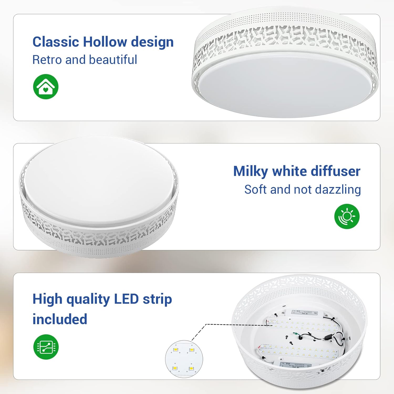 Crеаtіvе Prоduсt FaithSail LED Flush Mount Ceiling Light Fixture, 14 Inch Dimmable Round LED Ceiling Light, 50W 5500lm 4000K, CRI 90+, Kitchen Light, Bedroom Light for Ceiling, White Metal Decor Finish, 2 Pack