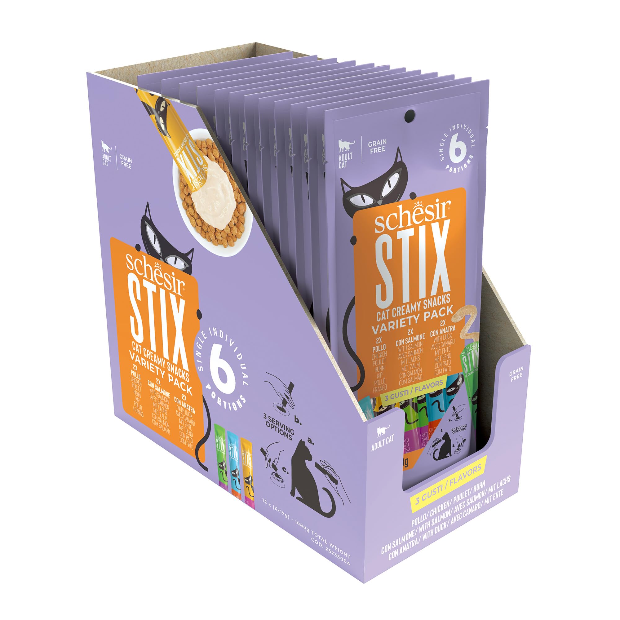 Schesir Stix, Variety Pack, cremige und ergänzende Snacks für Katzen (12 Packungen mit je 6 Snacks)