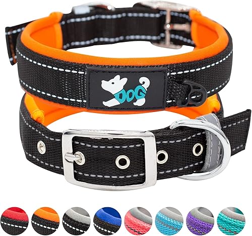 Collar de nailon para perro, suave, acolchado, transpirable, reflectante, ajustable, táctico, impermeable, con hebilla de metal duradera para perros