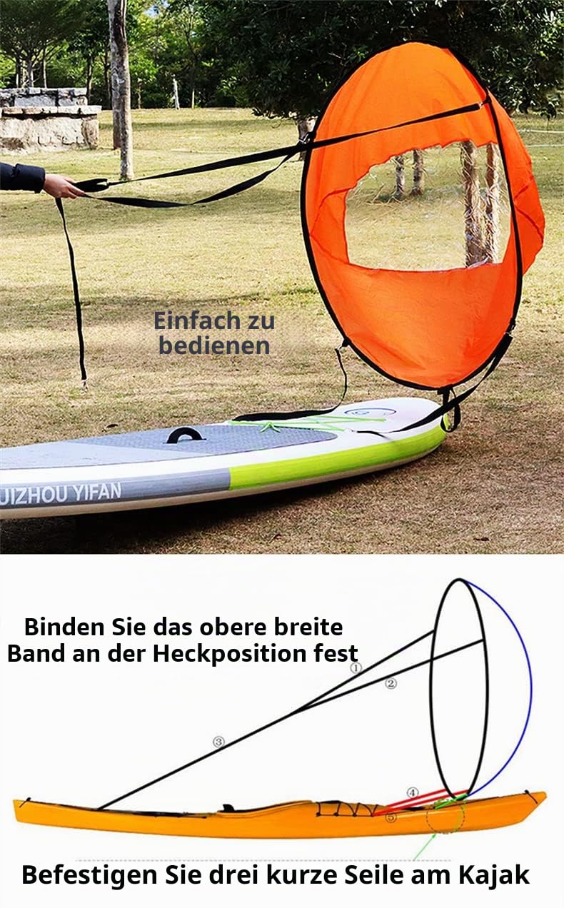 Pop up Kajak Wind Segel, Faltbares Downwind Segel, Tragbare Kanus Downwind Segel, Kajak Segel, Kajaks Kanus (Orange)