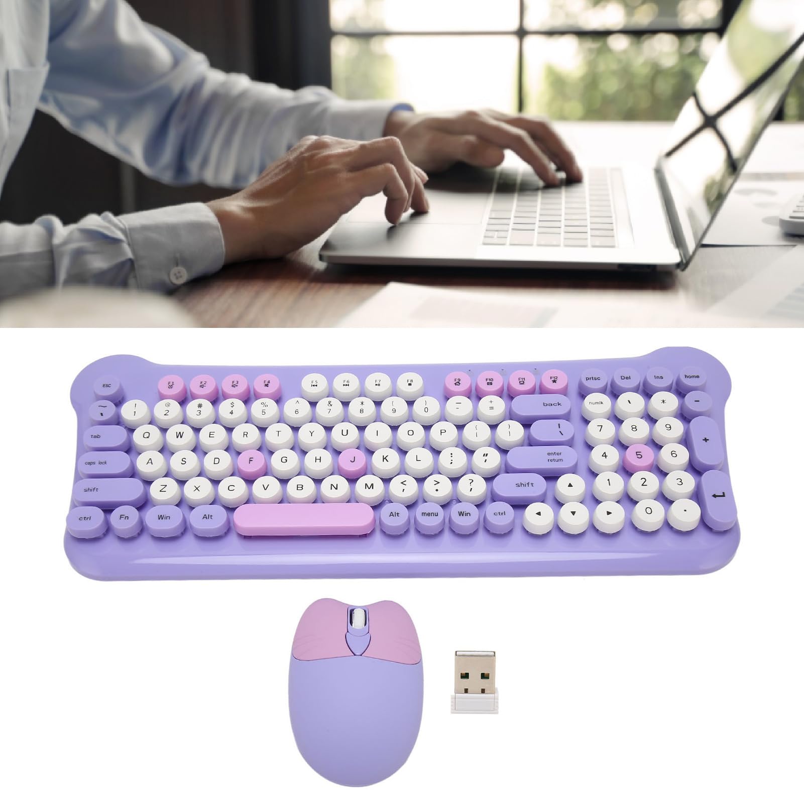 Mieszane Kolory Bezprzewodowej Klawiatury i Myszy, Układ Klawiatury QWERTY, Bezprzewodowy Odbiornik USB 2,4 GHz, Plug and Play, zgodność z PC, Smart TV (Fioletowy)