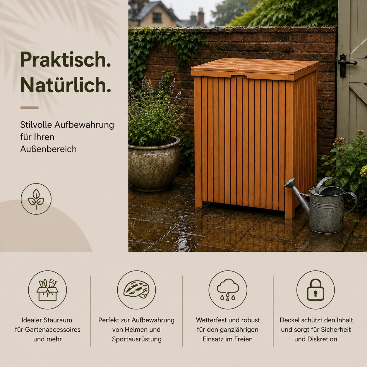 Paketbox aus Holz, Wasserdicht und abschließbar – 53x39x71cm