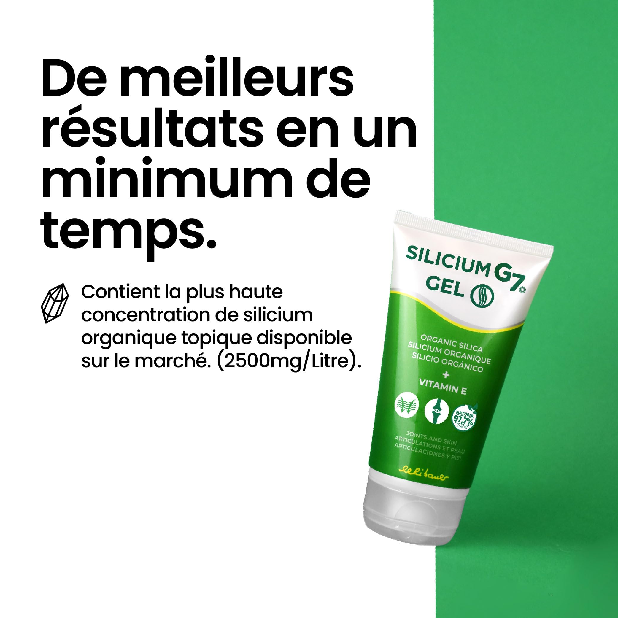 Silicium G7 Gel Corporel, Haute Concentration en Silicium, Soulage Articulations et Muscles, Absorption Rapide, Usage Quotidien, Texture Légère, Sans Parabènes, Format Topique. 150 ml