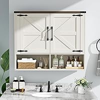 Befrases 31.7" White Farmhouse Bathroom Wall Cabinet - Over Toilet Medicine Cabinet with 2 Doors, Adjustable Shelves & Open Storage