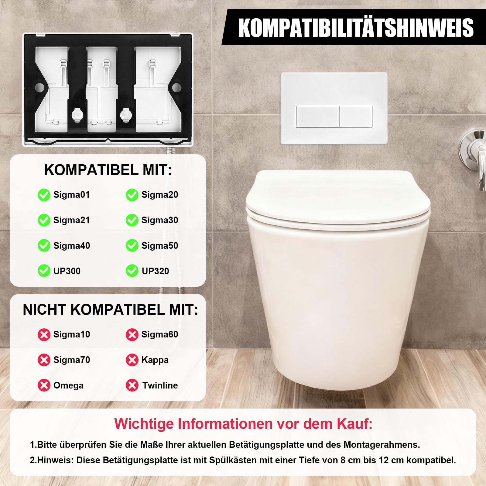 Placca di comando WC, piastra di scarico a doppio scarico compatibile con GEBERIT SIGMA01/20/21/30 UP300/320, placca di ricambio 115.770.11.5, dimensioni 246×164mm, bianco