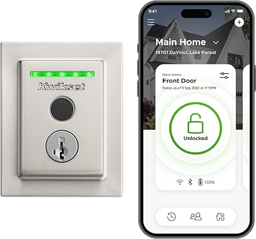 Kwikset Halo - Cerradura de puerta inteligente con huellas digitales y sin llave, cerradura electrónica contemporánea con seguridad SmartKey, no