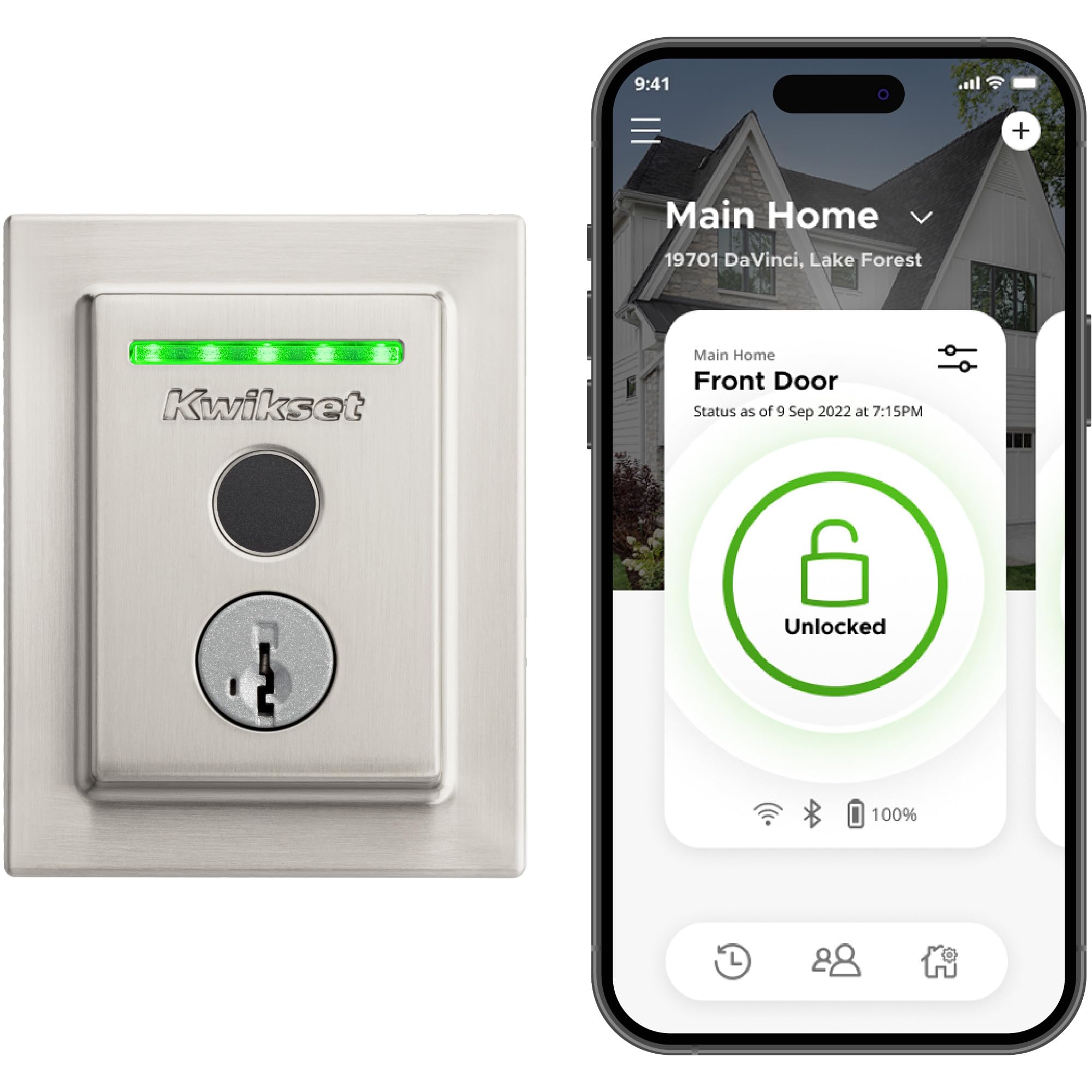 Kwikset Halo Touch Fingerprint Wi-Fi Smart Lock, Keyless Entry Door Low Profile Deadbolt, Geofence Auto-Unlock, Grade AAA Certified, No Hub Easy Install, Satin Nickel Lifetime Finish Warranty, Square