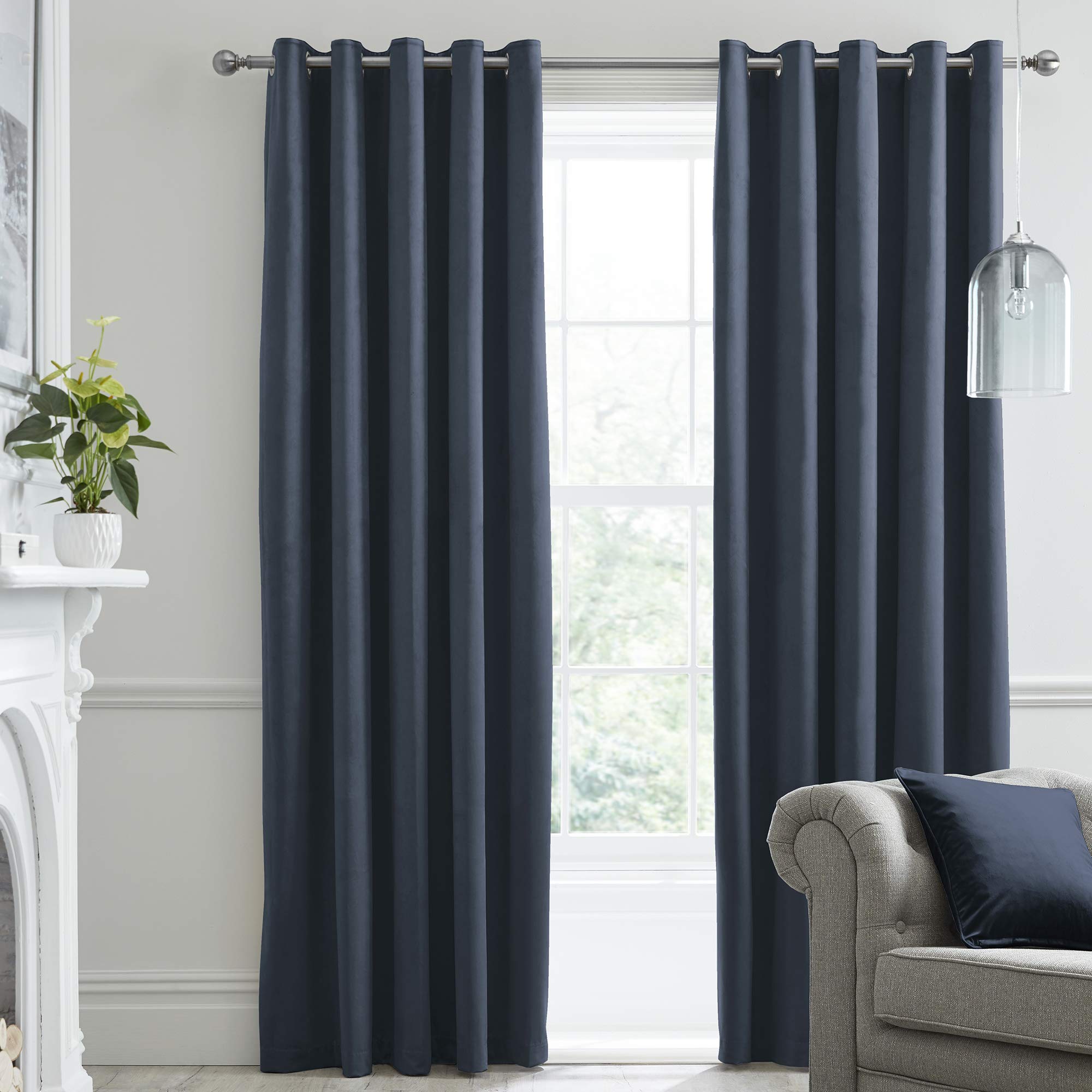 Laurence Llewelyn-Bowen Montrose Navy Velvet Curtains W66 x L90" (168 x 229cm) – 2 Panels – Blackout Eyelet Curtains – Thermal & Soundproof Drapes for Bedroom or Living Room
