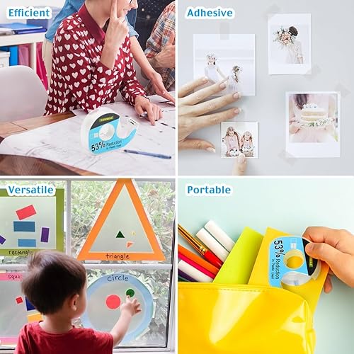 Miniatura 4 de Rollos de cinta transparente, paquete de 12 cintas transparentes a granel portátil de oficina con dispensadores, fácil de reemplazar para recargas